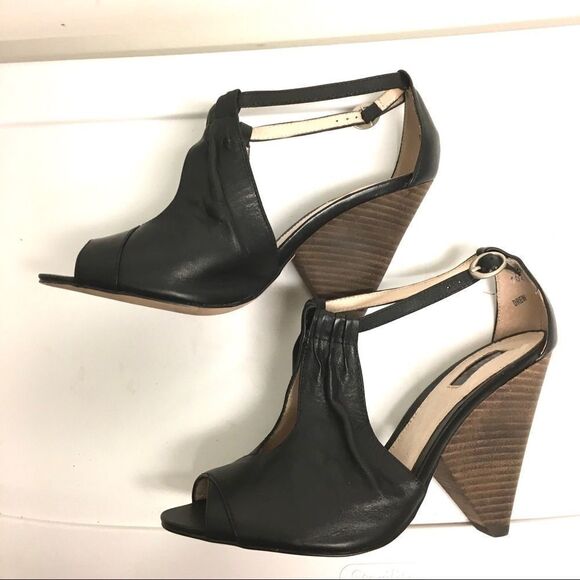 Rmk Black Leather Sandal Shoe Cone Heel Peep Toe 9 - Picture 5 of 15